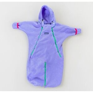 VTG 90s Patagonia Infant Fleece Bunting Snowsuit HoodPurple Green Trim 16-20 Lbs